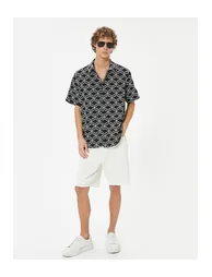 Short Sleeve Shirt Geometric Embroidered Cotton