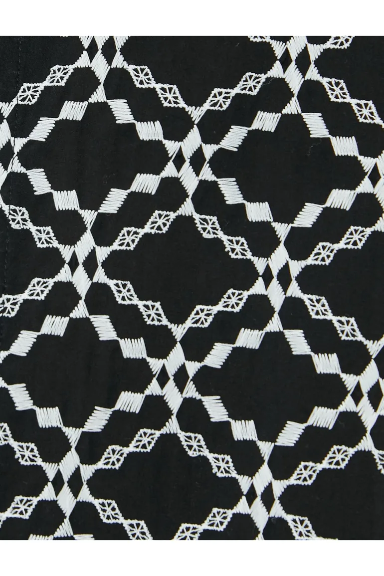 Short Sleeve Shirt Geometric Embroidered Cotton - 5