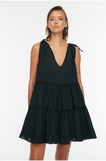 Black Oversize Voile Beach Dress