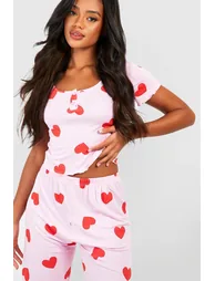 Valentine's Heart Print Button Front Pjs - pink - 2
