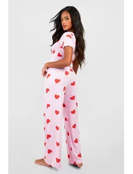 Valentine's Heart Print Button Front Pjs - pink - 1