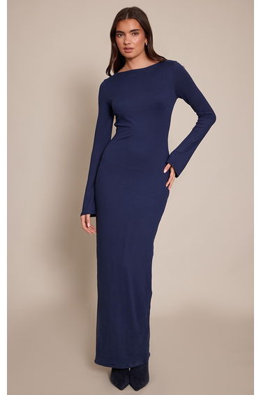 Navy Soft Touch Jersey Long Sleeve Maxi Dress