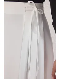 White Pleated Detailed Unlined Woven Skirt - 3