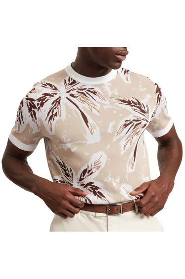 Ted Baker Mens Palm Knitted Short-Sleeved T-Shirt - Taupe