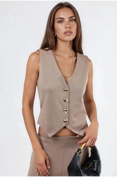 BUSEM Solid V-Neck Buttoned Vest