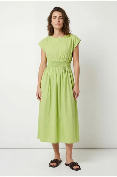 Cotton Shirred Waist Midi Dress
