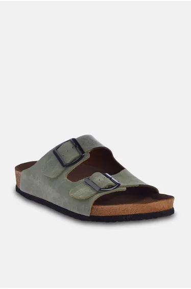Khaki Double Buckle Women's Slippers