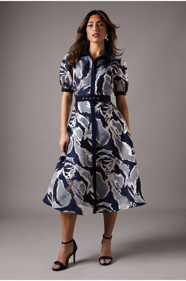Short Sleeve Jacquard Shirt Dress