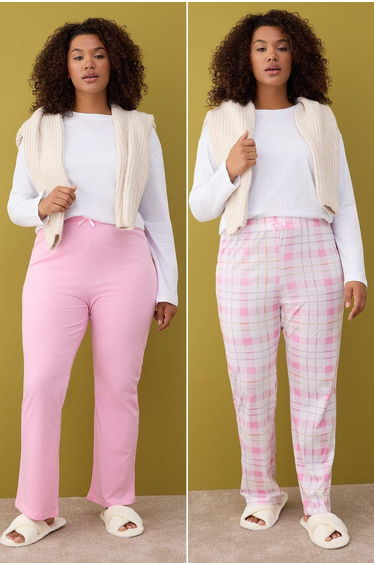 Pink-Multicolored 2-Pack Knitted Pajama Bottoms