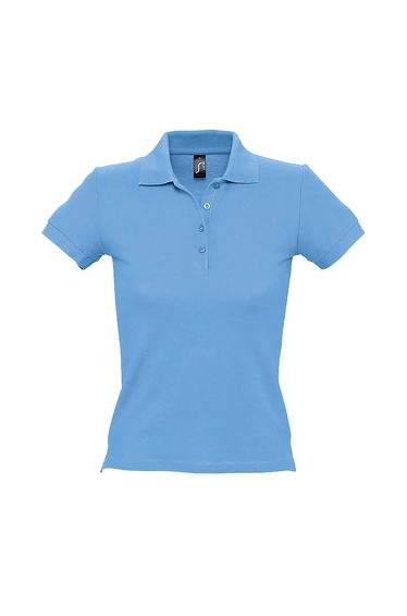 SOLS Womens/Ladies People Pique Short Sleeve Cotton Polo Shirt - Sky Blue