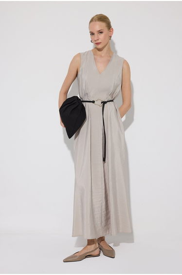 V-NECK CUPRO PINAFORE DRESS