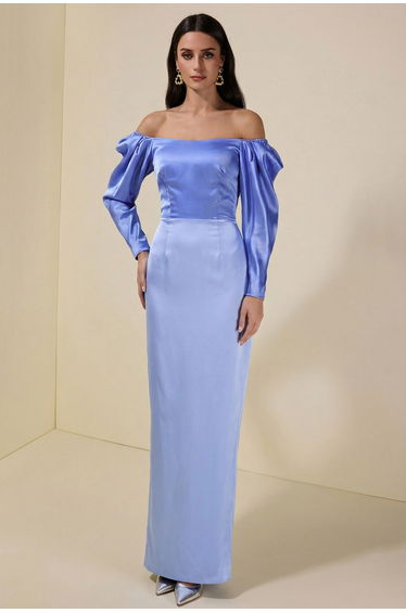 Solid Satin Off-Shoulder Maxi Dress