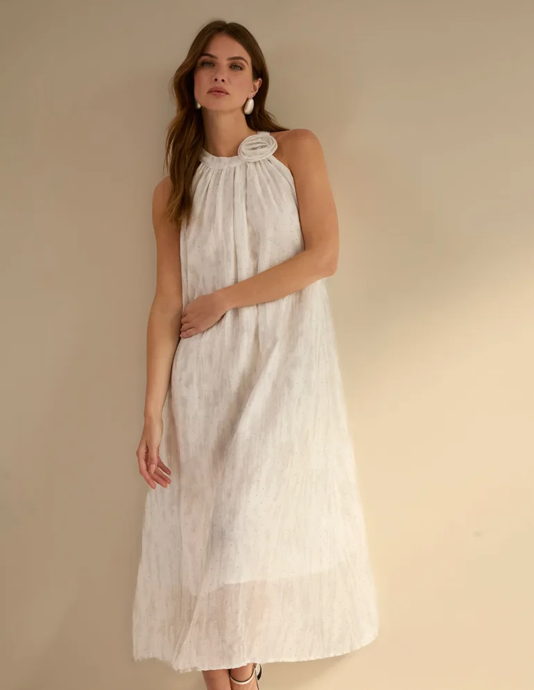 فستان بياقة هالتر بتفصيلة أزهار - 4