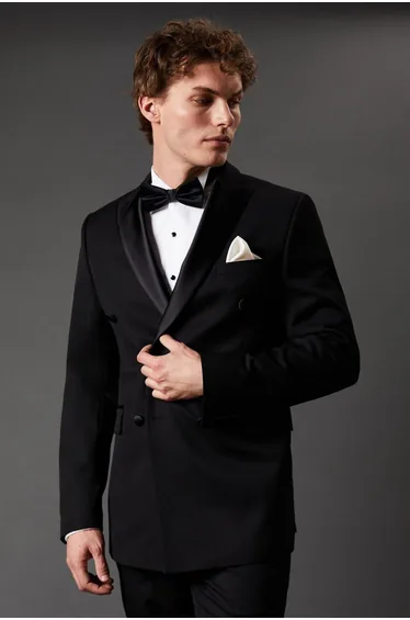 Black Double Breasted Tuxedo Blazer