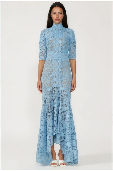 Daniela Blue Floral Lace Mermaid Maxi Dress