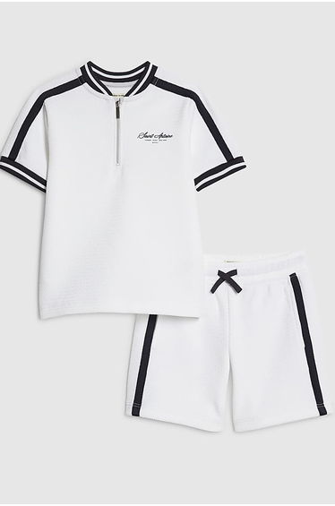 Mini Boys White Baseball Polo Shirt Set