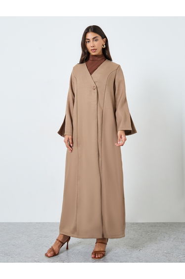 Brown Tweed Look Abaya with Single Button