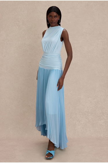 Jersey Splicing Chiffon Pleated Midi Dress