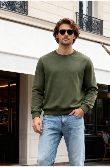 Khaki Regular/Normal Cut Polar Fleece/Warm Sweatshirt