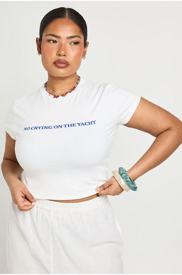 Plus No Crying On The Yacht Print Baby Tee - white