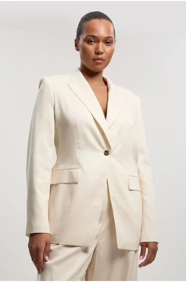 Plus Size Tailored Linen Single Breasted Blazer