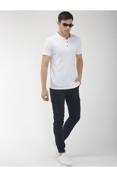 Men Navy Mid Rise Slim Fit Cargo Pants