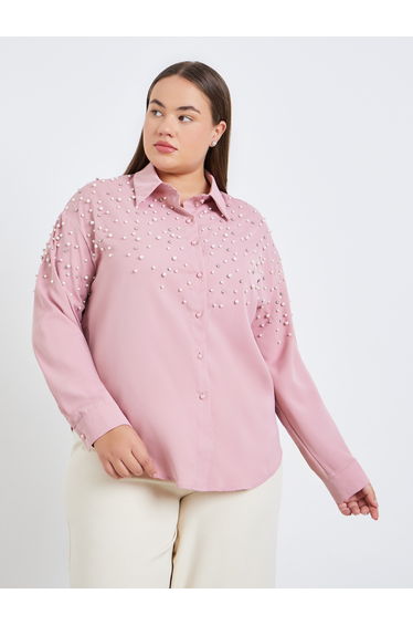 Rhinestone Studded Long Sleeve Shirt