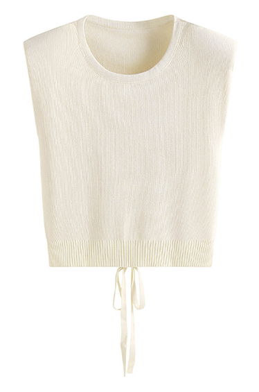 Tie-Back Sleeveless Rib Knit Top in Cream