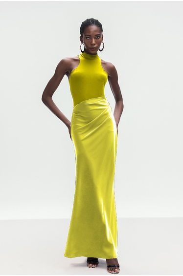 Beres Tank Top Satin Maxi Dress In Yellow