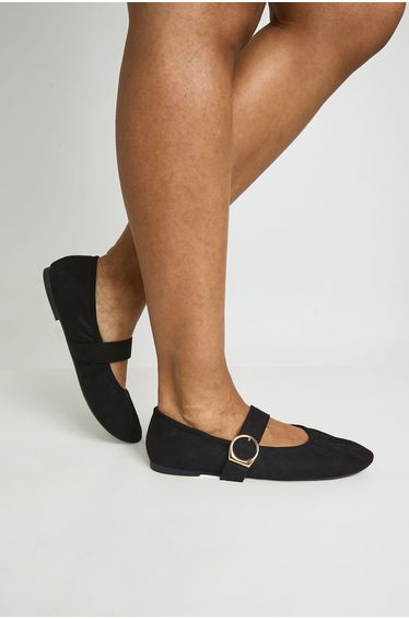 Wide Fit Ruched Mary Jane Ballets - black