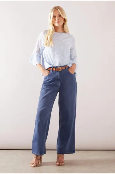 Petite Jacquard Frill Sleeve Top