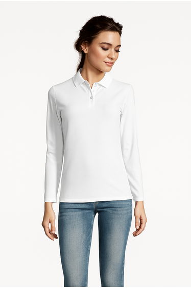 SOLS Womens/Ladies Perfect Long Sleeve Pique Polo Shirt - White