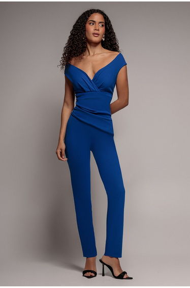 Bardot Scuba Jumpsuit - Royal Blue by Goddiva