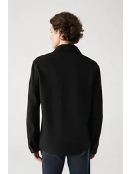 Men's Black Faux Suede Snap-On Comfort Fit Relaxed Cut Shirt - 4