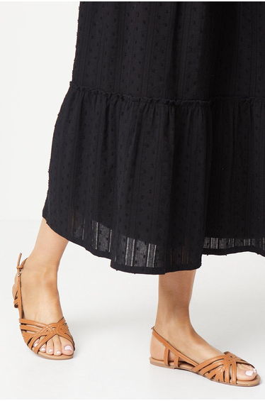 Fiona Lattice Peep Toe Slingback Flat Sandals