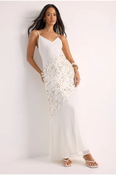 Chiffon Burnt Sequin Panelled Strappy Maxi Dress