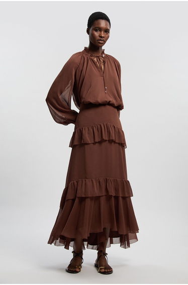 Crinkle Chiffon Woven Maxi Skirt