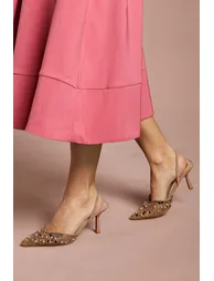 حذاء كعب عالي كوست فاشن باللون البيج - 1