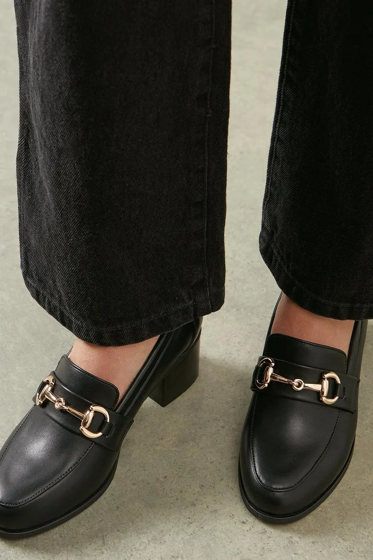 حذاء لوفر جلد أسود بكعب عالي - للمقاسات العريضة - 3