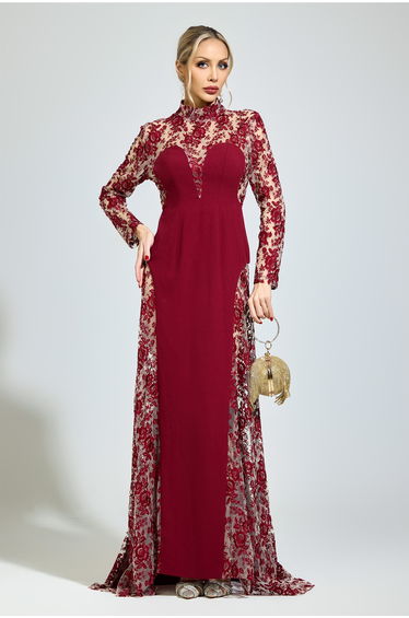 Foucault Red Embroidered Formal Dress