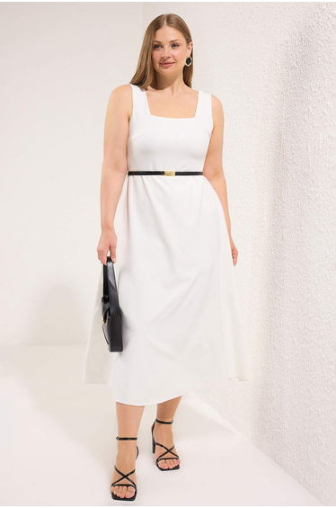 White Finike Woven Plus Size Dress