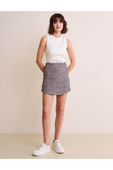 Women's Mixed Slim Fit Pattern Knitted Mini Skirt