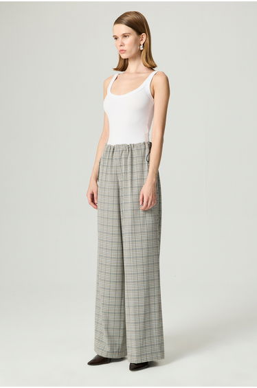 Plaid Drawstring Wide-Leg Pants