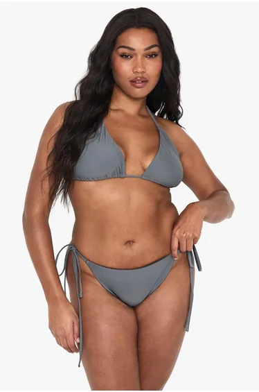 Plus Tie Side Triangle Bikini Bottoms - slate