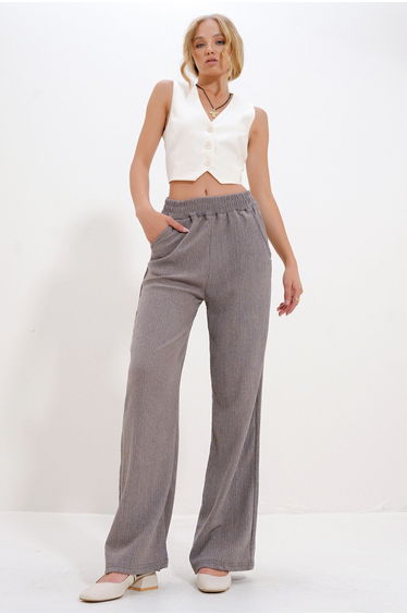 Women's Mink High Waist Elastic Wide Leg Trousers