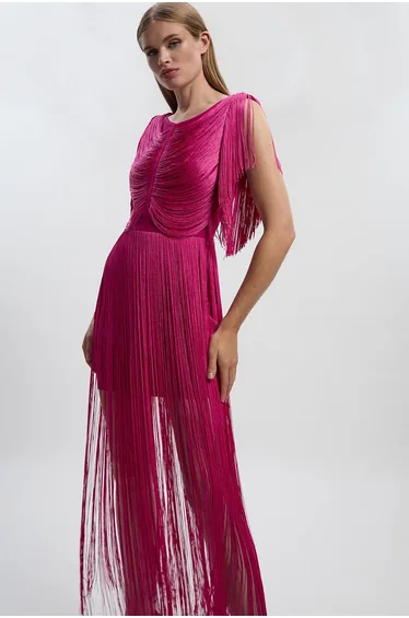 Maxi Draped Fringe Knitted Mini Dress