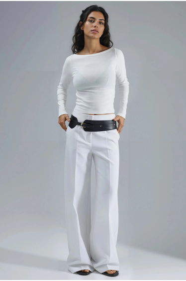 BUSEM Slim Fit Ribbed Boat Neck Blouse