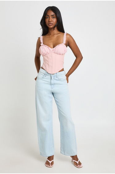 Chiffon Ruffle Corset Top - baby pink