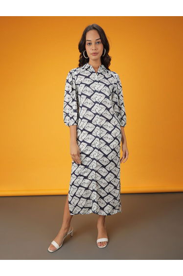 Women Navy All Over Print Maxi Dress