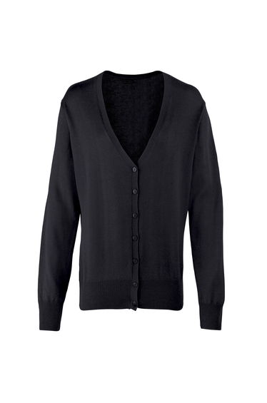 Premier Womens/Ladies Button Through Long Sleeve V-neck Knitted Cardigan - Black